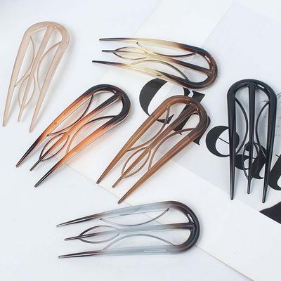 Geometric Resin Hair Fork Hairstyle Tools Chinese Style Lazy Hairpin Hair Accessories Retro Leaf U-shaped Hair Stick Festival