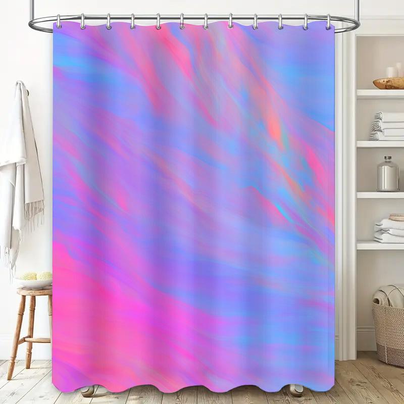 Lebendiger Moderner Duschvorhang Blau Rosa Abstraktes Design Wasserdichtes Badezimmerdekor-Set Für Zuhause Küche Polyesterstoff Mit Ösen
