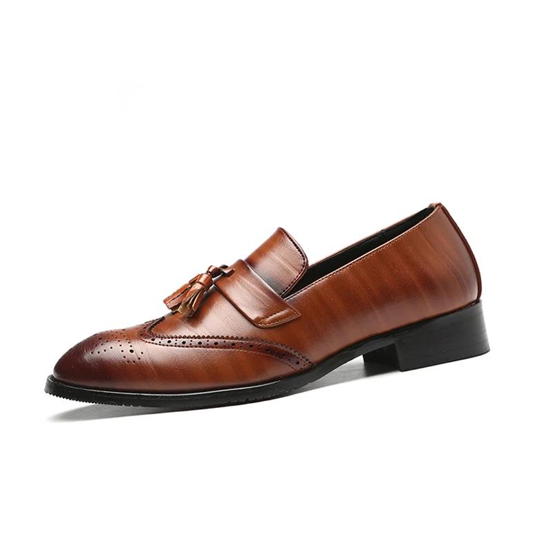 Men Leather Dress Shoes Man Design Brand Mens Shoes Classic Tassel Brogue Mans Footwear Formal Shoes for Men Big Size 37-48