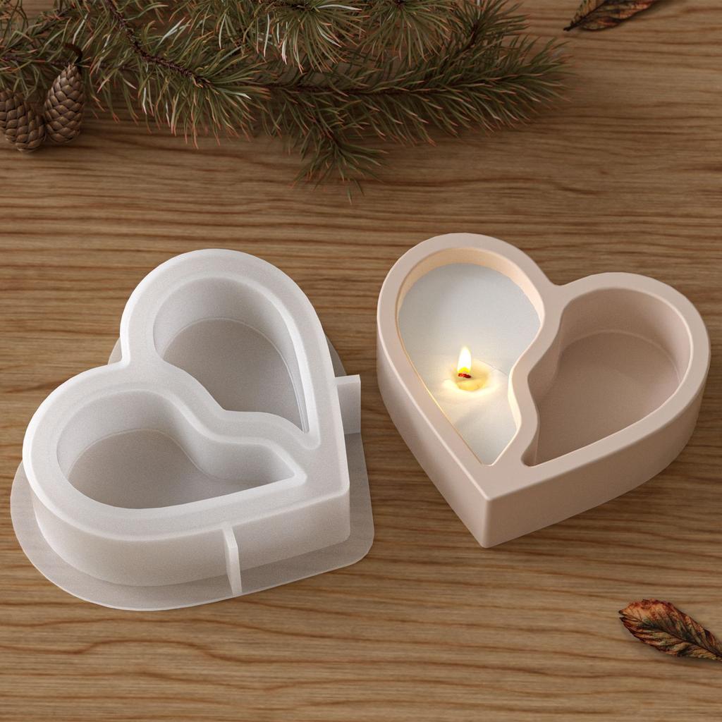 Two Grid Heart-shaped Silicone Mold DIY Striped Heart-shaped Candle Cup Storage Box Gypsum Mold