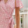 Boho Floral Wrap Dress for Women V Neck Short Sleeve Short Swing Dress