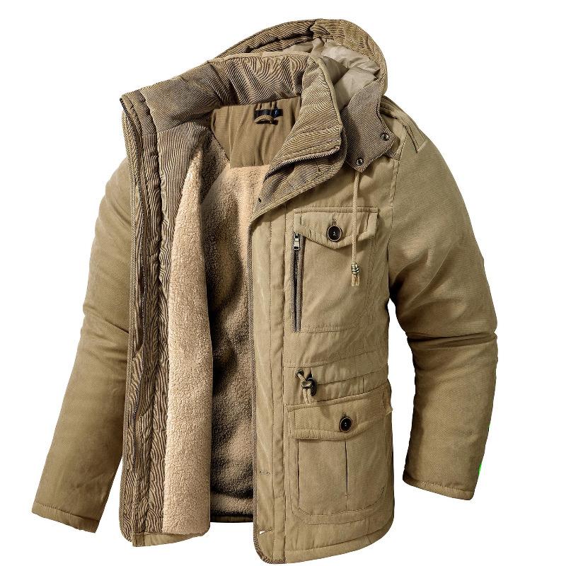 Parka in pile invernale da uomo, giacche antivento calde e spesse con cappuccio, parka da uomo, fodera in pelliccia, capospalla casual in cotone imbottito