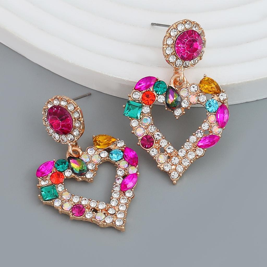 Pinkdudu Fashion 3 Color Rhinestone Heart Drop Earrings Romantic Luxury Multicolor Zircon Love Earring for Women Jewelry PD1323