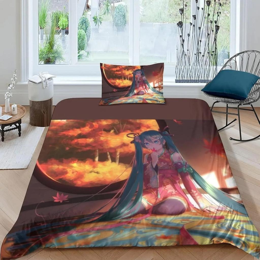 Anime H-Hatsunes Miku Duvet Cover cartoon cute bedding creative Kawaii girls bed sheet duvet cover pillowcase gift