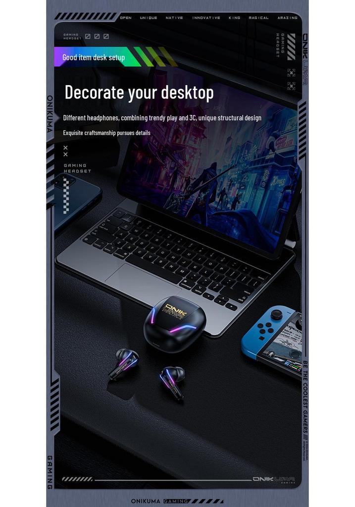 ONIKUMA T27 Wireless Gaming Bluetooth Headset - Low Latency with Microphone for PC & Mobile.
