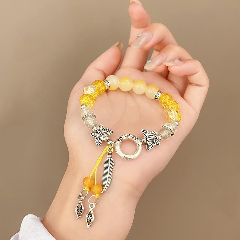 Koreanische Rosa Blumen Schmetterling Anhänger Perlenarmband für Frauen Süße Perlen Kettenarmbänder Freundin Schmuck Geschenke