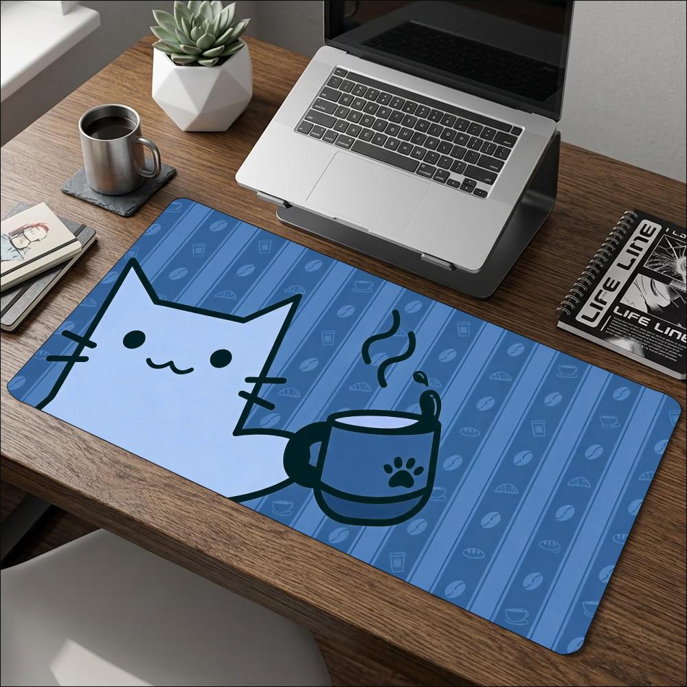 Cartoon Kitty Coffee Doodle Art NonSlip Rubber Mouse Pad For Accurate Mouse Control Gaming Desktop Daily Office Use