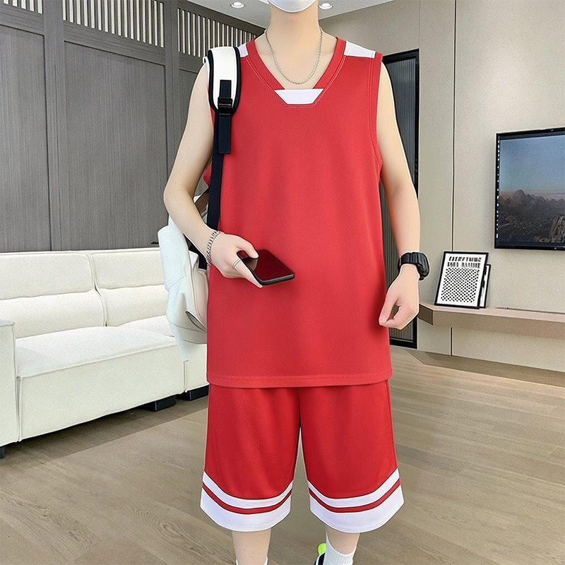 11036 Men's Summer 2026 Sleeveless Ice Silk Quick-Dry Vest and Shorts Set for Training
