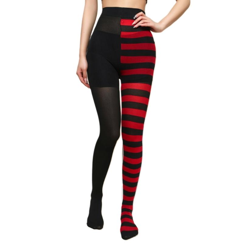 Damen Weihnachten Halloween Gestreifte Strumpfhosen Hoher Bund Vollständig Lange Strumpfhosen Leggings Strümpfe Cosplay Kostüm Zubehör