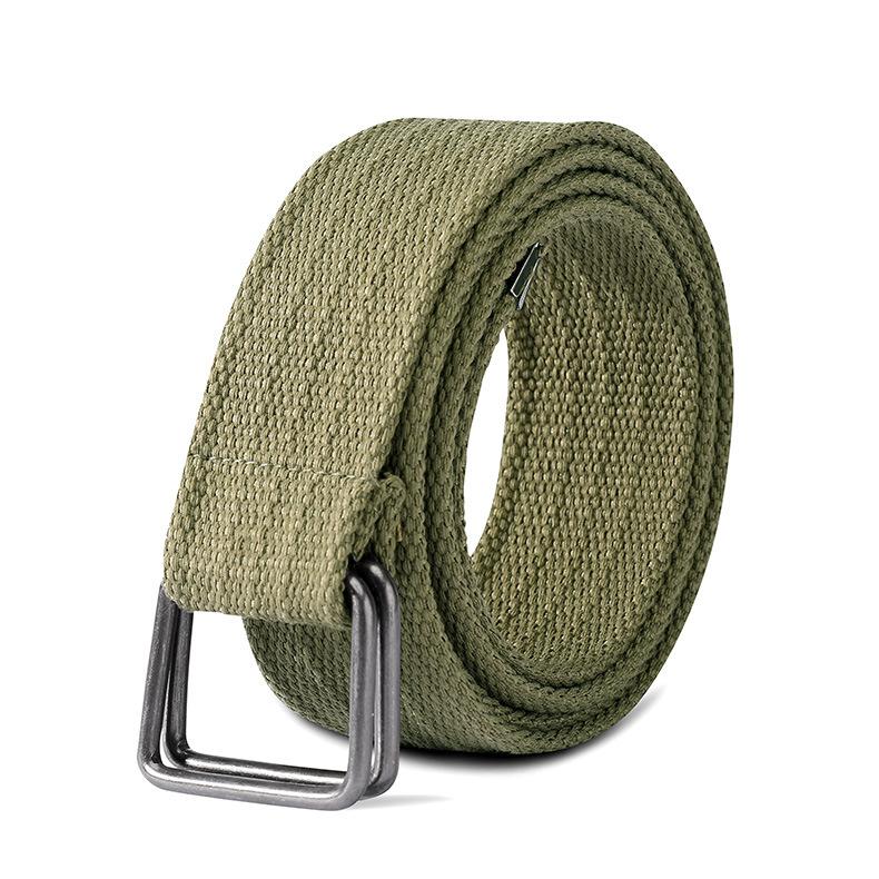 New Simple Double Ring Alloy Buckle Woven Canvas Men Belt Retro Casual Belt For Men