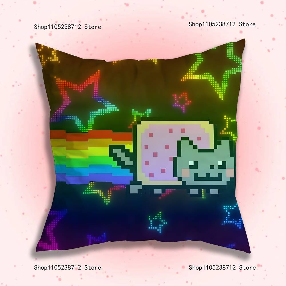 N-Nyan Cat Pillowcase Pillowslip Cushion Plush Boys Girls Cartoon Anime Kawaii Decoration Kids Birthday Cute Gifts