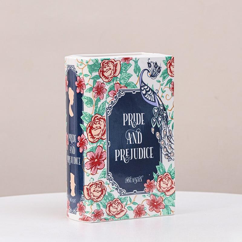 Vase Retro Book Shaped Vase Desktop Ornament for Home Decor Living Room Shelf Creative Ceramic Flower Vase Craft
