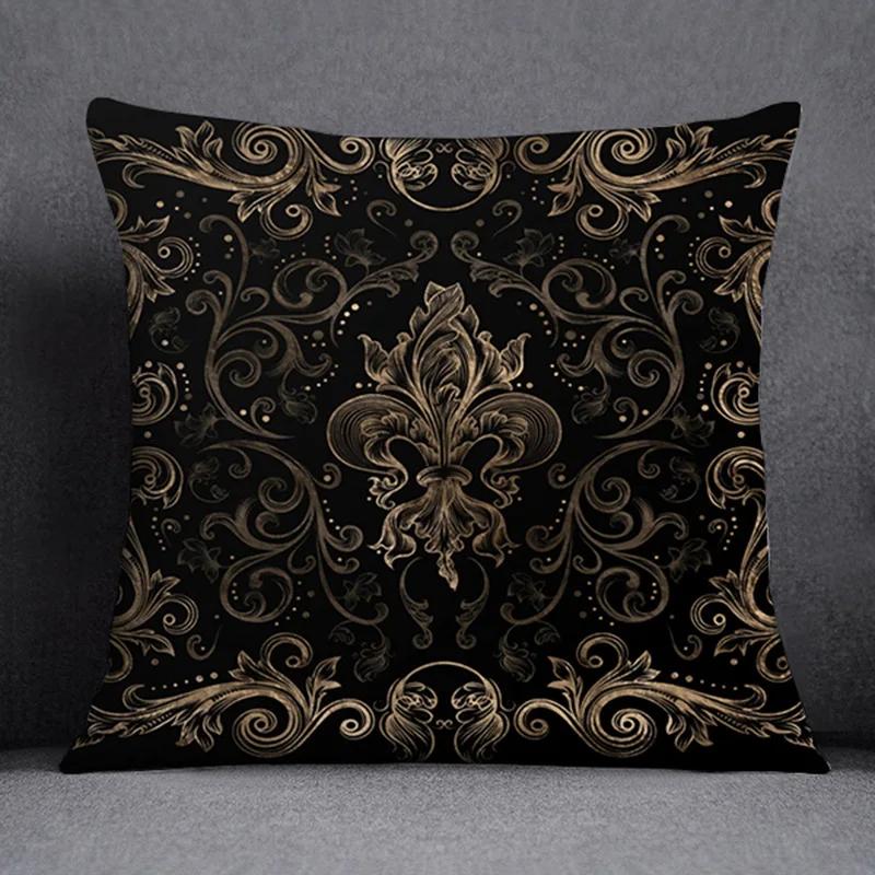 Funda de Almohada de Felpa con Estampado Floral Étnico de Lujo Funda para Cojines de Sofá Geométricos Vintage Europeos Cojines Decorativos para Hogar y Oficina