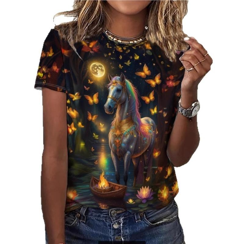Animal Series 3D Fashion Printed Women's Short Sleeved T-shirt High-definition Three-dimensional Versatile Loose Round Neck Short Sleeved T-shirt