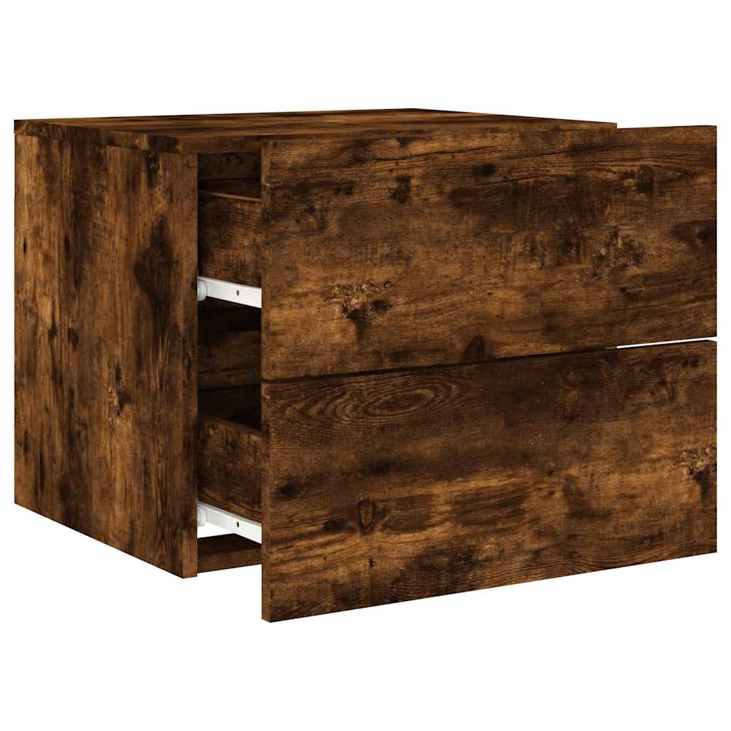 Wall Mounted Nightstand with RGB LED Lights Smoked Oak