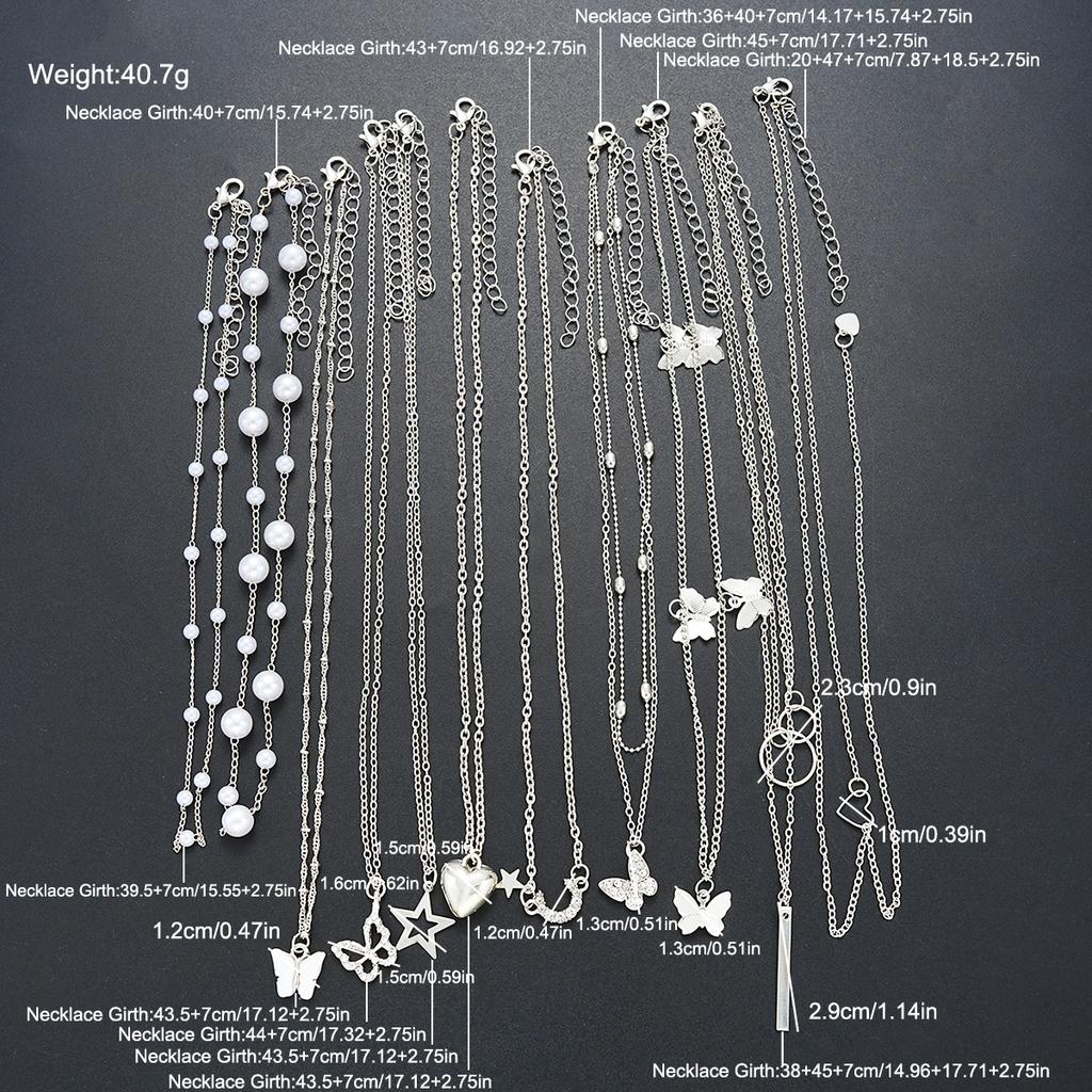 11pcs Simple Heart Butterfly Moon Pendant Necklaces For Women Elegant Silver Color Star Crystal Imitation Pearl Jewelry Set 2026