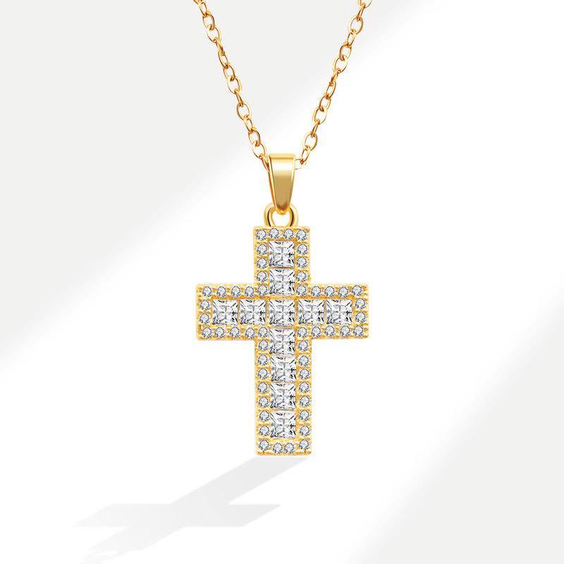 Heart Cross Zircon Pendant Necklace Delicate Clavicle Chain Fashionable Women Jewelry Accessory