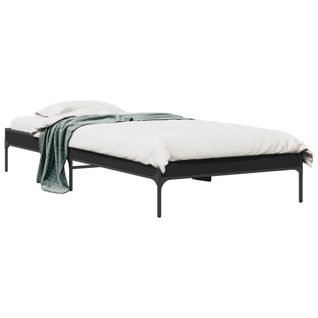 Bed Frame in Black 75 x 190 cm Made of Wood Based Material and Metal