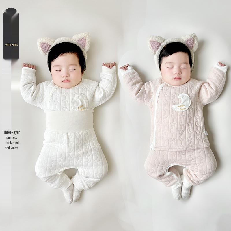 Jingqi Kids Quilted Cotton Warm Two-Piece Set for Boys and Girls - Autumn/Winter Underwear and Pants