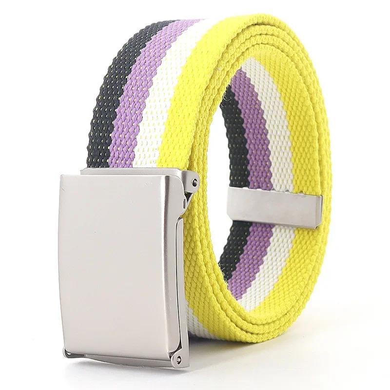 Rainbow Stripes Canvas Belt Jeans Waistband Adjustable Belt Outdoor Travel - Metal Buckle Belt for Women Multicolor