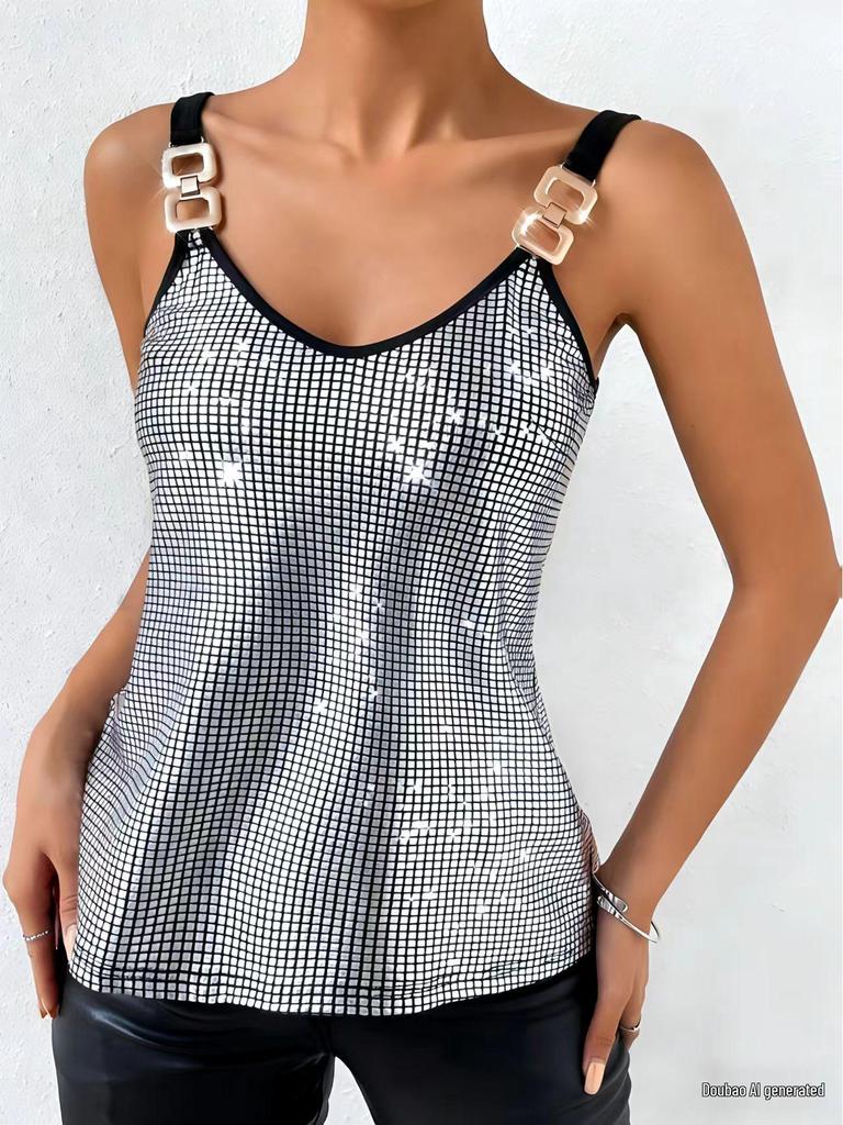 Women's Sequin Chain Spaghetti Strap Tank Top for Summer 2026