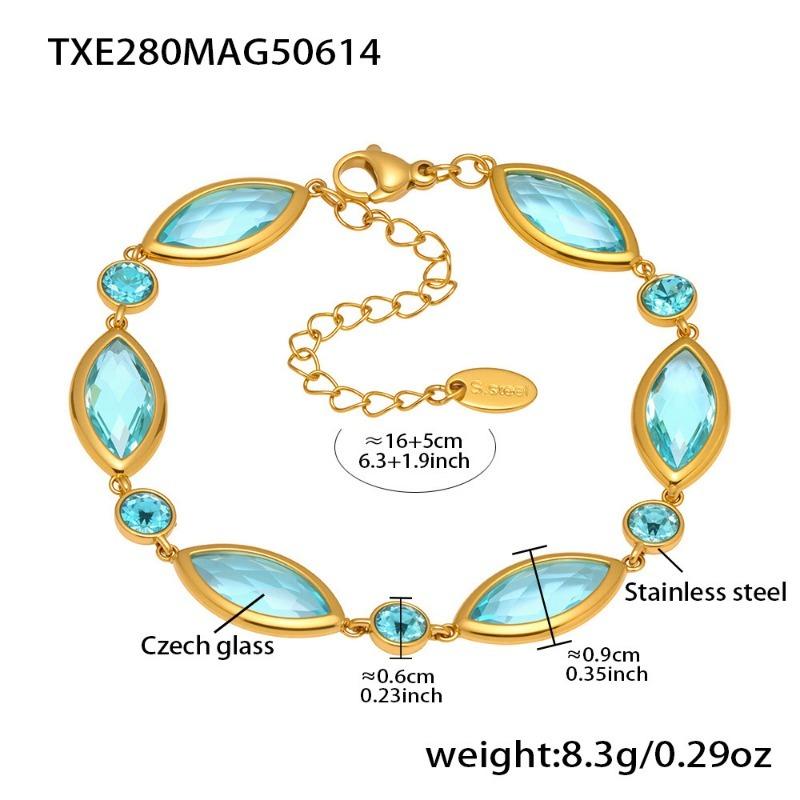 Women Luxury Shiny Crystal Glass Bracelet Stainless Steel Gold Plated Jewelry