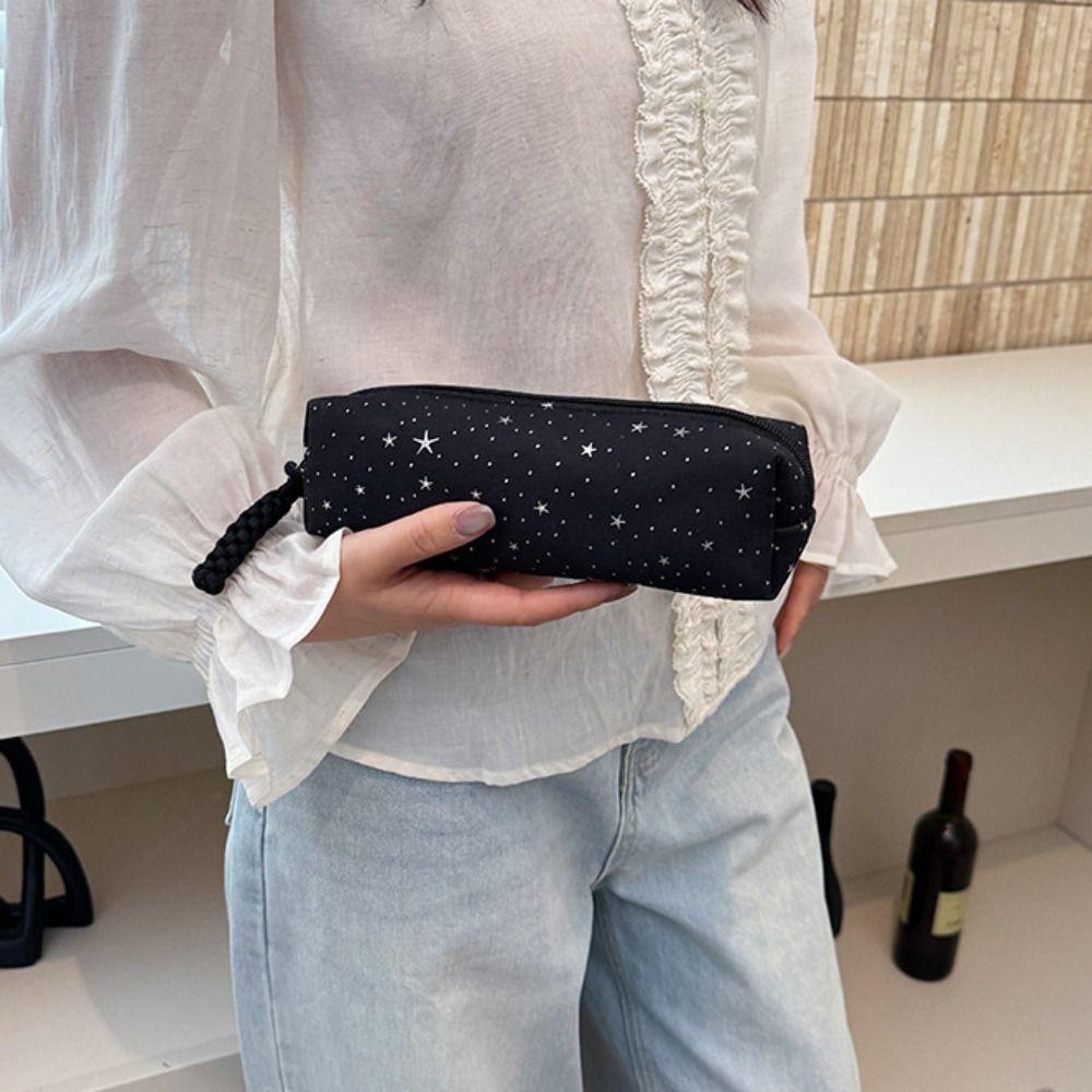 Printed Pencil Storage Bag Canvas Zipper Stationery Pouch Trendy Makeup Bag  Children