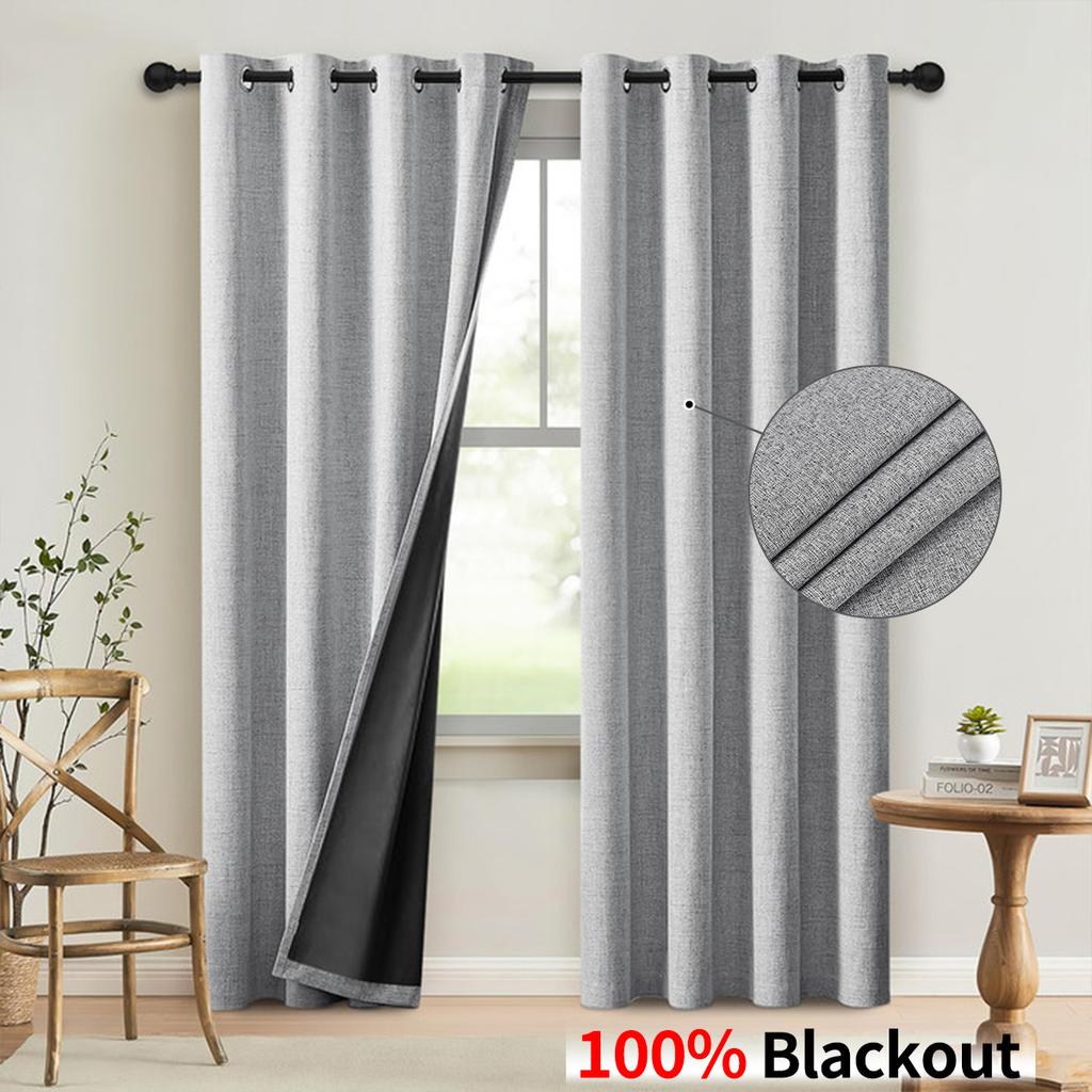 Imitation Hemp Plain Hemp Black Background Full Blackout Curtains Living Room Bedroom Sunscreen Curtains