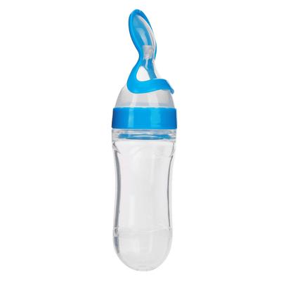 90ml Silikon Baby Kleinkind Fütterflasche mit Löffel Frischkost Getreide Quetschlöffel Blau