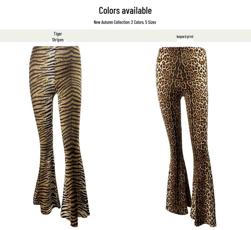 2025 Spring Trendy Women's High-Waisted Leopard Print Flare Pants - European & American Slim-Fit Casual Fashion.
