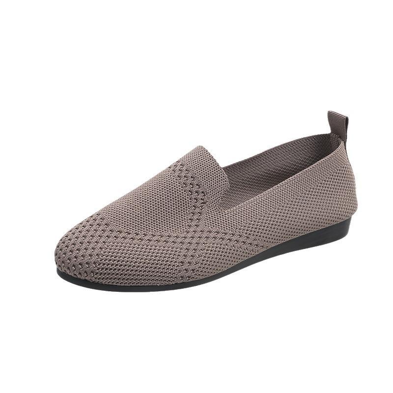 Large size flat-bottomed fly-woven shallow-mouth single shoes, women's soft-soled lightweight hollowed-out one-pedal lazy shoes