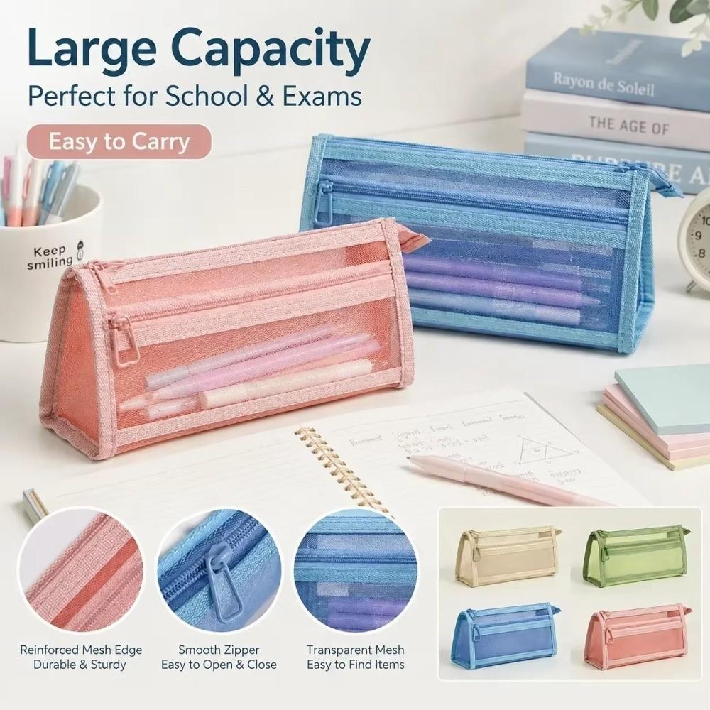 Transparent Mesh Mesh Stationery Bag Zipper Pouch Pencil Case Gifts Pen Pouch Exam Supplies