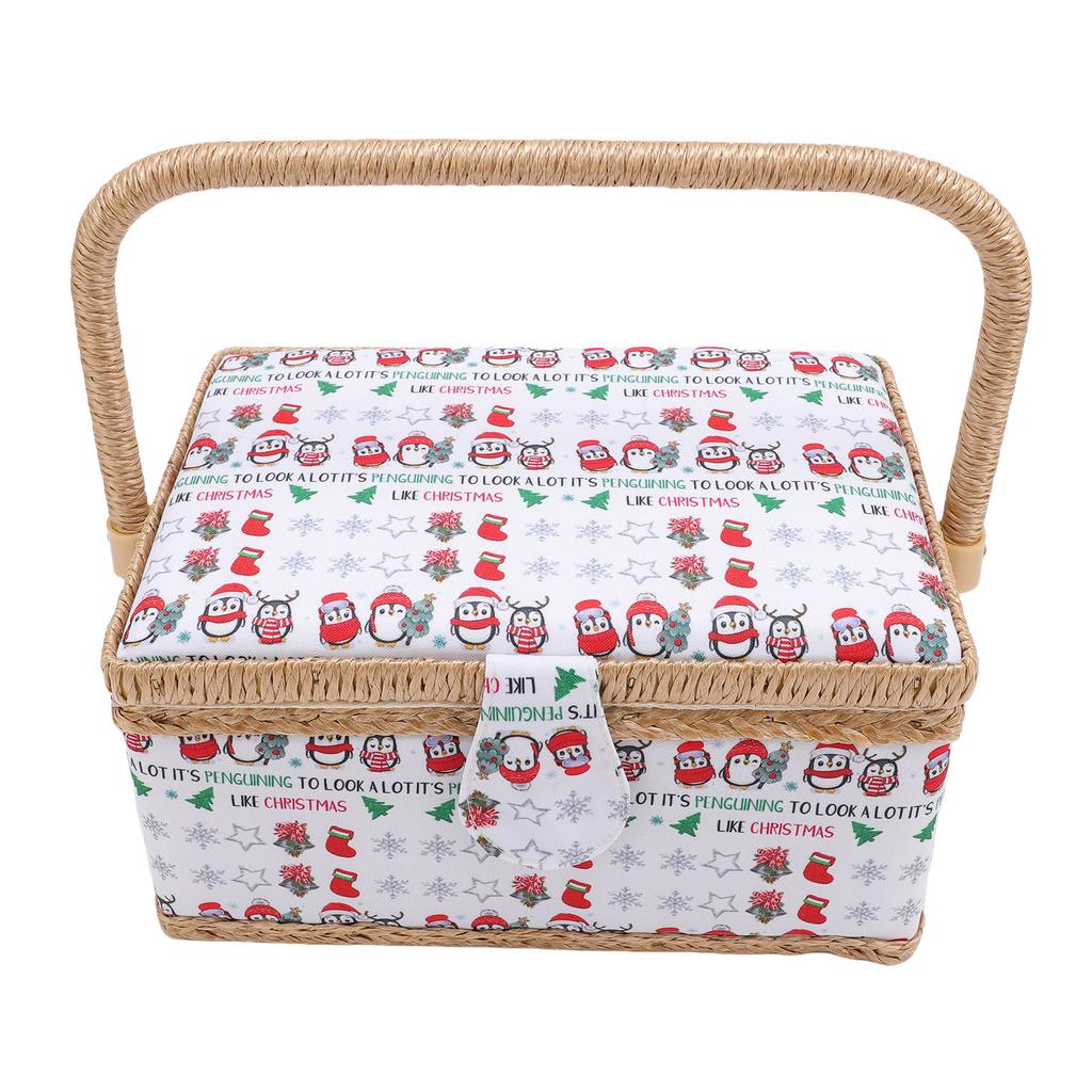 Sewing Storage Basket with Detachable Tray Portable Needle Thread Carrying Organizer for Craft Lovers and Beginners