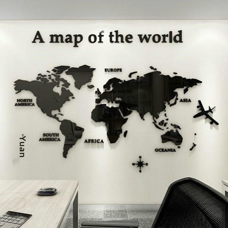 

3D Acrylic World Map European Edition Wall Sticker Small чорний