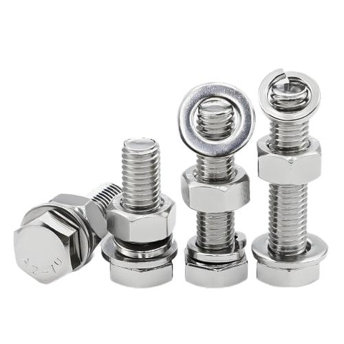 M10 Stainless Steel Fully Threaded Hex Bolts, Nuts, and Flat Lock Washers Kit (M10x25mm, 5-Pack)