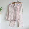 100% Cotton Gauze Pajamas Set Women Thin Breathable Long Sleeve Pants Loungewear