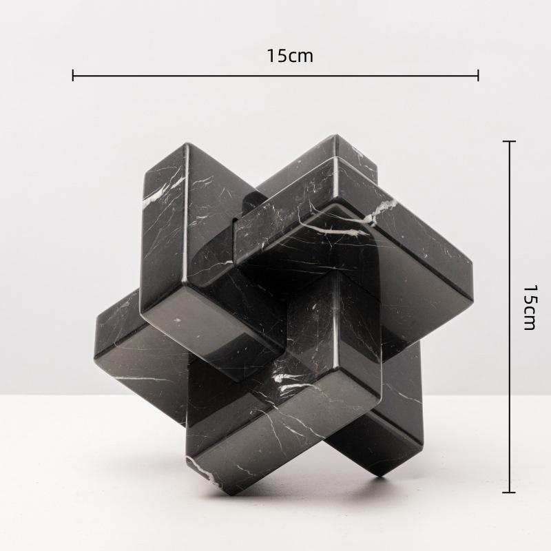 Creative Geometric Stone Sculpture Yellow Cave Stone Cross Ornaments Spliced Looped Square Ball Home Decoration Accessories