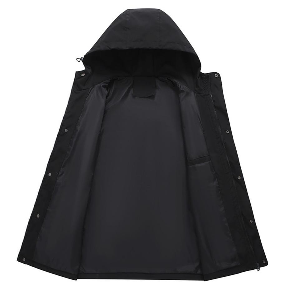 Giacca cargo antivento impermeabile da uomo con cappuccio, taglie forti, moda casual, tinta unita, cappotti di grandi dimensioni da uomo