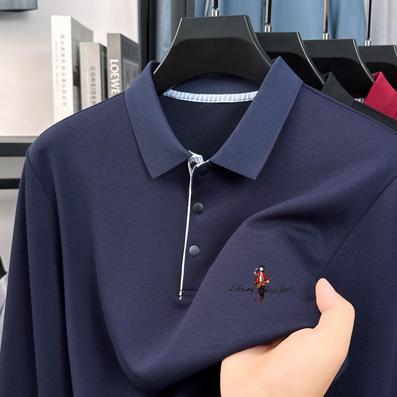 Original Quality Men'S Polo Shirt Solid Color Exquisite Cartoon Embroid Long Sleeve Autumn Lapel T-Shirt Business Trend Menswear