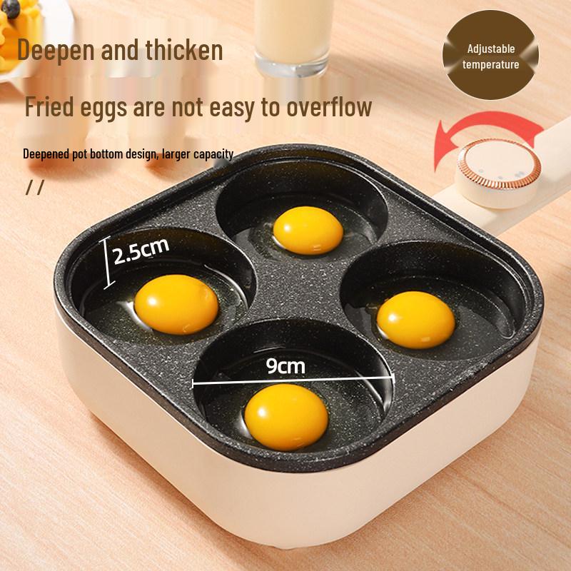 Adjustable Temp Non-Stick Egg & Burger Frying Pan: Four-Hole Multi-Functional Breakfast Machine