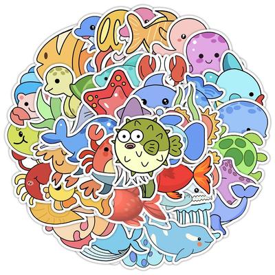 50PCS Cute Marine Life Waterproof Stickers for Water Bottles, Computers, & DIY Stationery