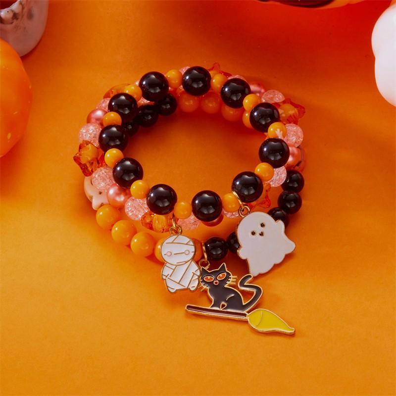 3Pcs Halloween Pumpkin Beaded Bracelets for Women Punk Cute Ghost Black Cat Charm Bracelet Festivel Party Jewelry Accessories