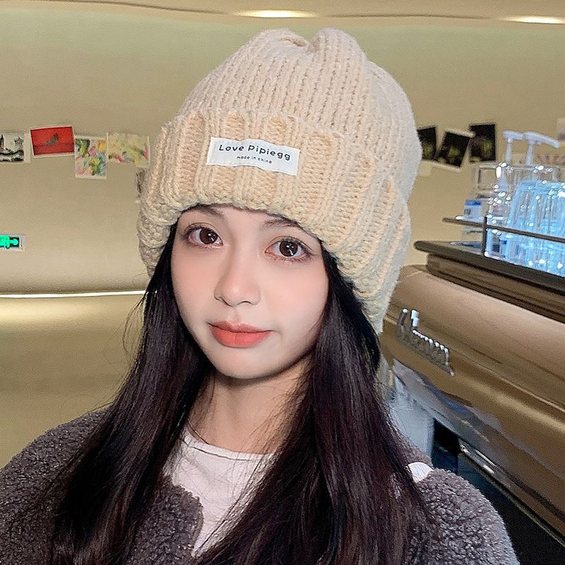 Coarse knitted wool hat student new women's autumn and winter versatile big head circumference loose warm face small cold hat