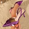 Sexy Lila Spitz zulaufende Markenschuhe Damen Hohe Qualität Seide Flache Slingback Designer Schuh Eleganter Bankett Dünner Absatz Kleiderschuh
