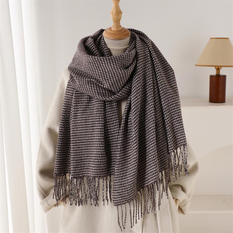 

Luxury Houndstooth Winter Imitation Cashmere Scarf Women Design Warm Pashmina Long Tassel Scarves Female Shawl Foulard Bufanda 194x64cm