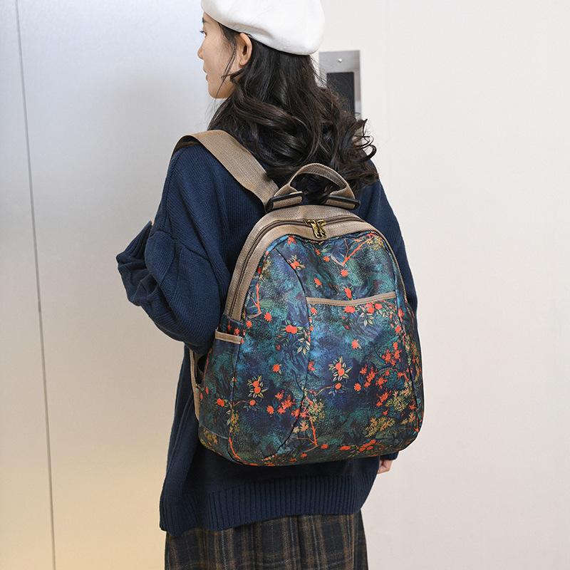 Trend Printed Bag 2025 New Ethnic Style Backpack Fashion Painted Printed Backpack Retro Large-capacity Contrast Women Bag