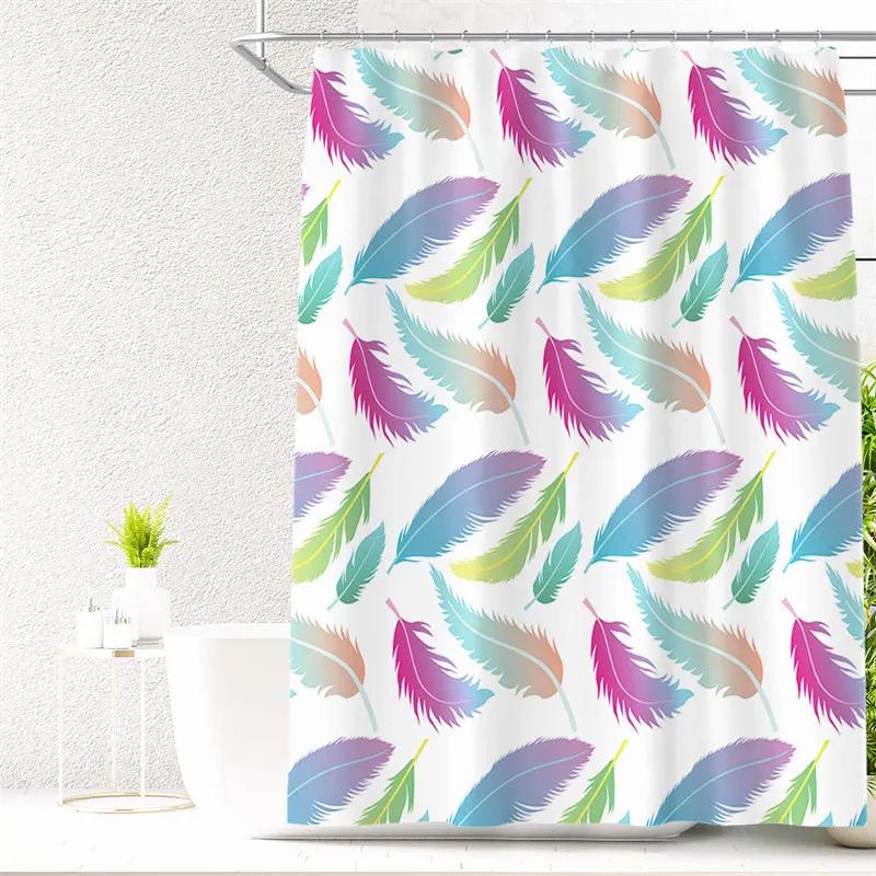 Feather Green Shower Curtain Liner Dreamcatcher Fabric Shower Curtain Waterproof Bath Curtain with Hooks Stall Home Decoration