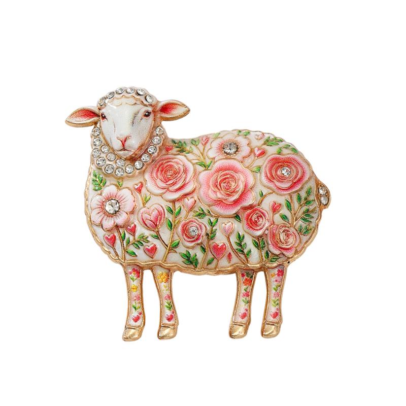 1Pcs Rose-Flower Sheep Brooches For Women Unisex 4-Color Rhinestone Year Of The Goat Animal Party Office Brooch Pin Gifts