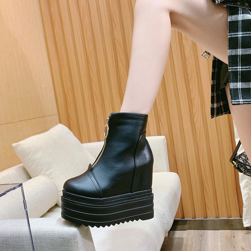 

Fashion 2025 winter new female Women boots British wind increased 13CM high heel platform boots fashion plus velvet women s shoes 34