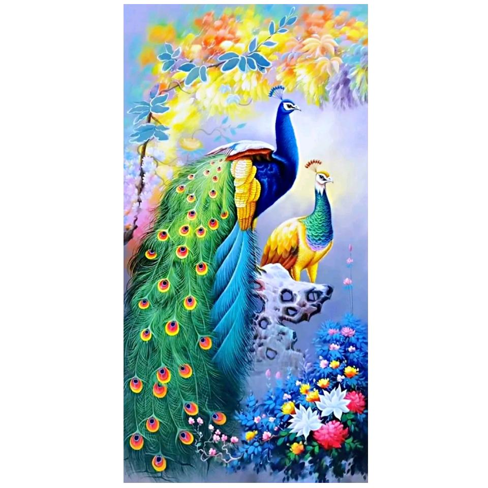 Large Diamond Embroidery Peacock  Flowers Landscape Art 5d Diy Diamond Painting Full Drill Mosaic Cross Stitch Home Decoration